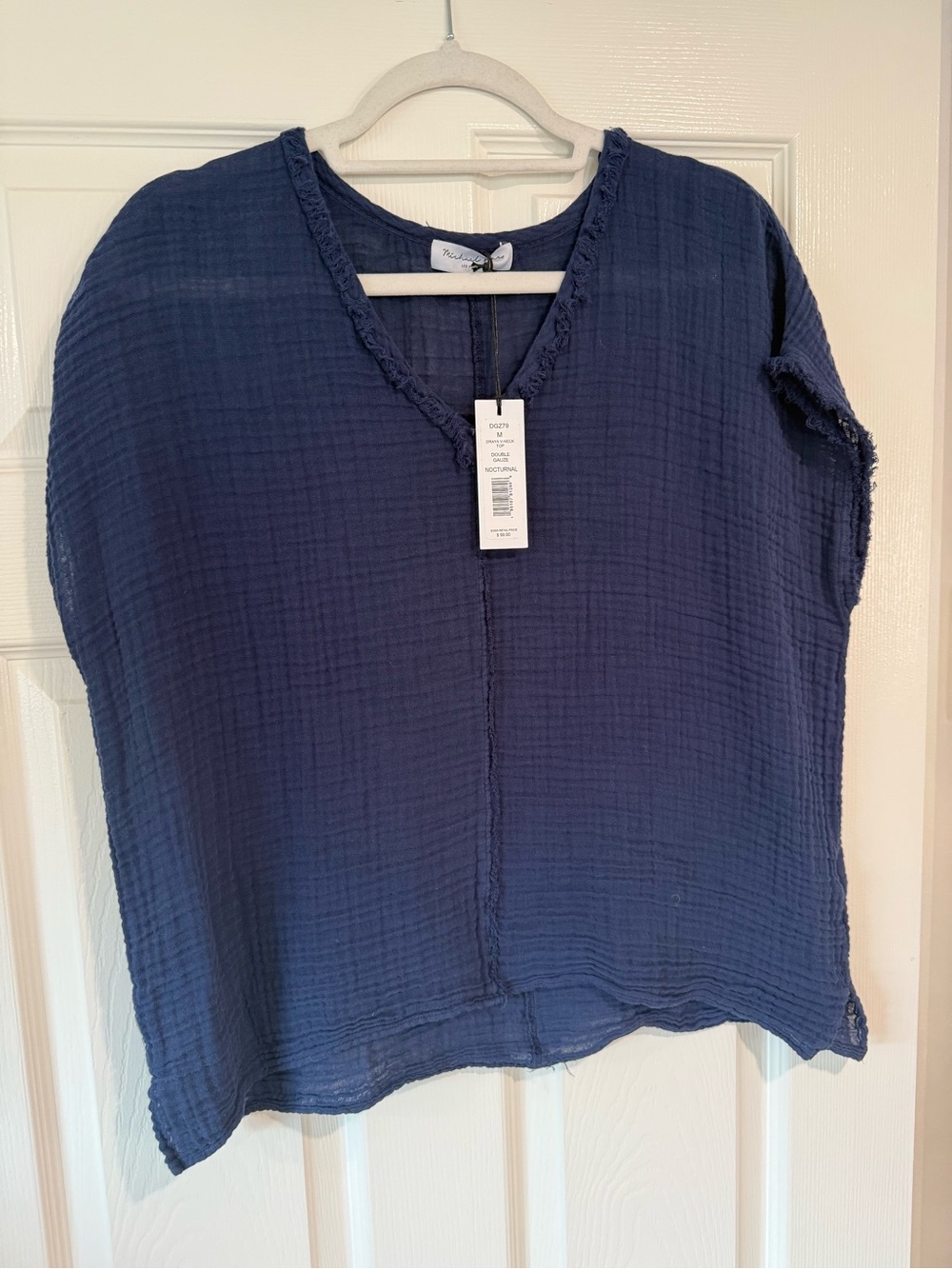 Michael Stars Navy Gauze V-Neck Boxy Top, Medium